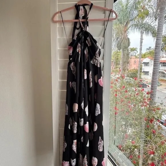 Show Me Your Mumu Milos Shell Print Satin Halter Maxi Dress in Black sz S NWT - Picture 9 of 14